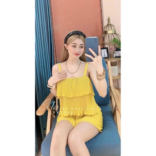 Đồ bộ đùi kate lụa 2 dây mặc nhà dập ly tầng