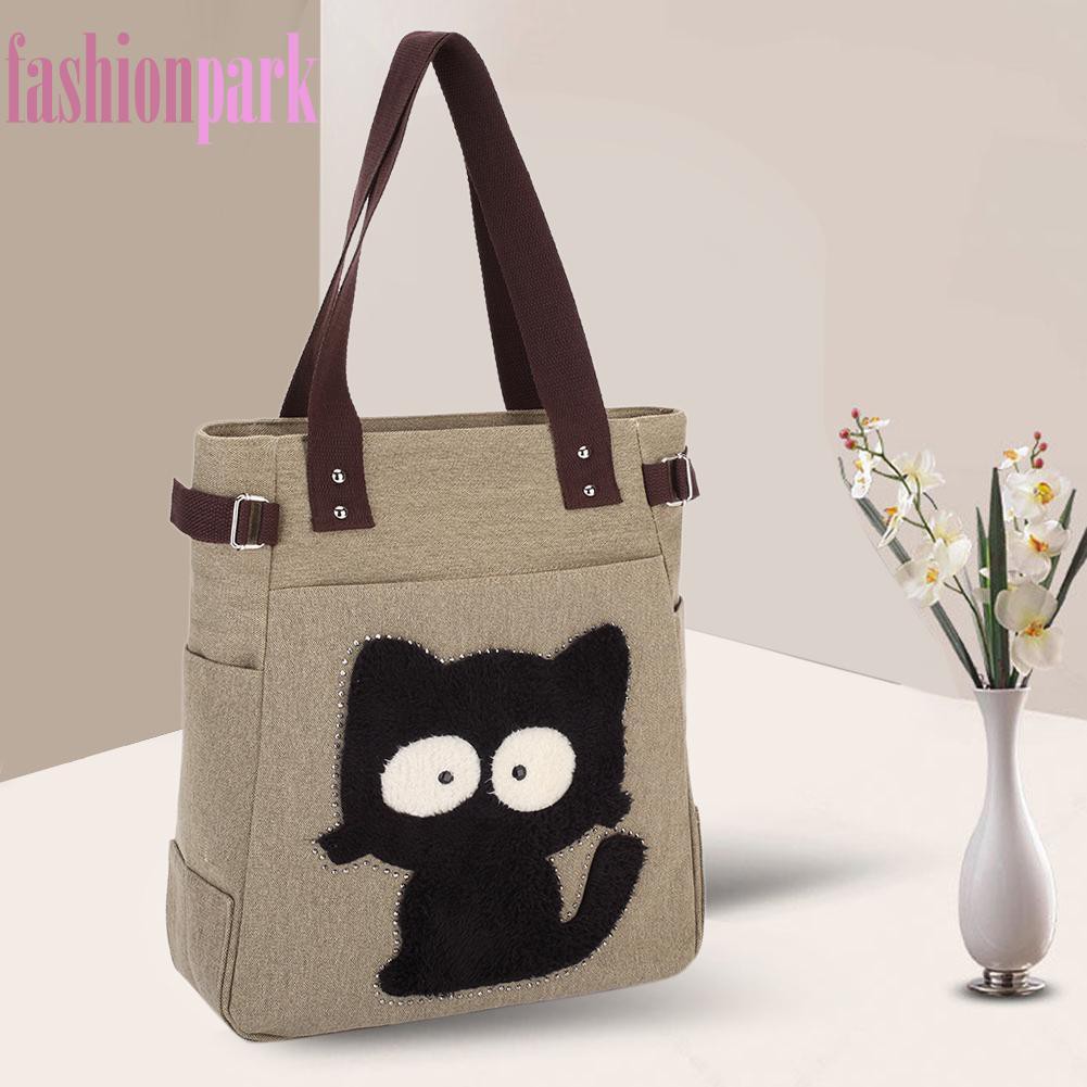 (Fas) Túi Xách Tote Vải Hình Con Mèo Cute