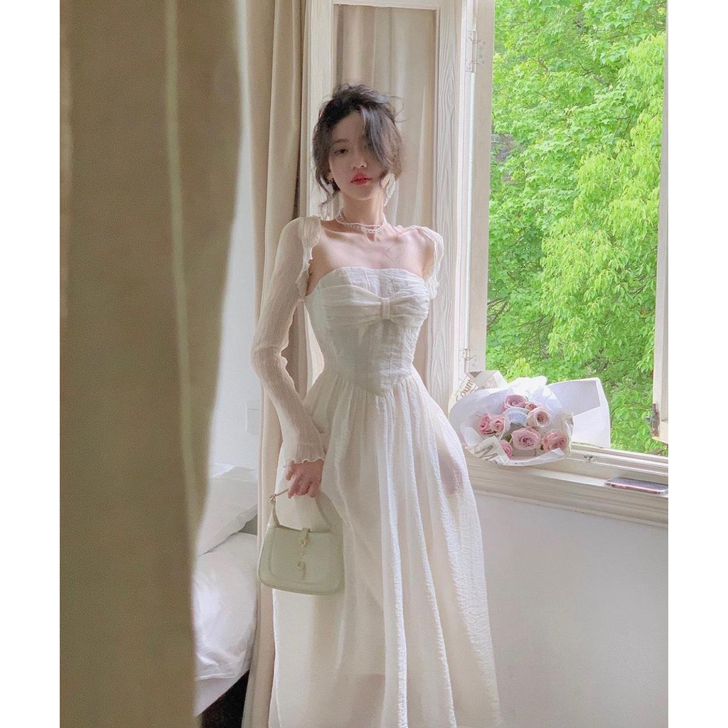 Set đầm midi ống nơ xoắn kèm khoác💖 KÈM ẢNH THẬT