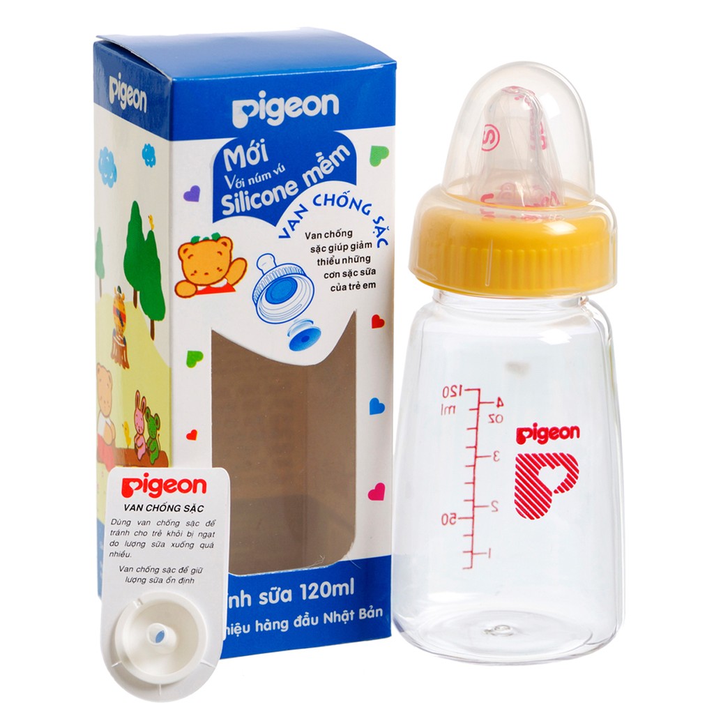 Bình sữa Pigeon tròn - Núm vú silicone:120ml