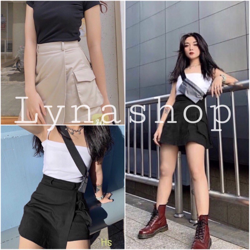 Chân váy🍉chân váy kaki lệch túi hộp 🍉 chân váy xinh có quần bên trong 2 màu chất vải kaki thiết kế cách tân kèm ảnh thật