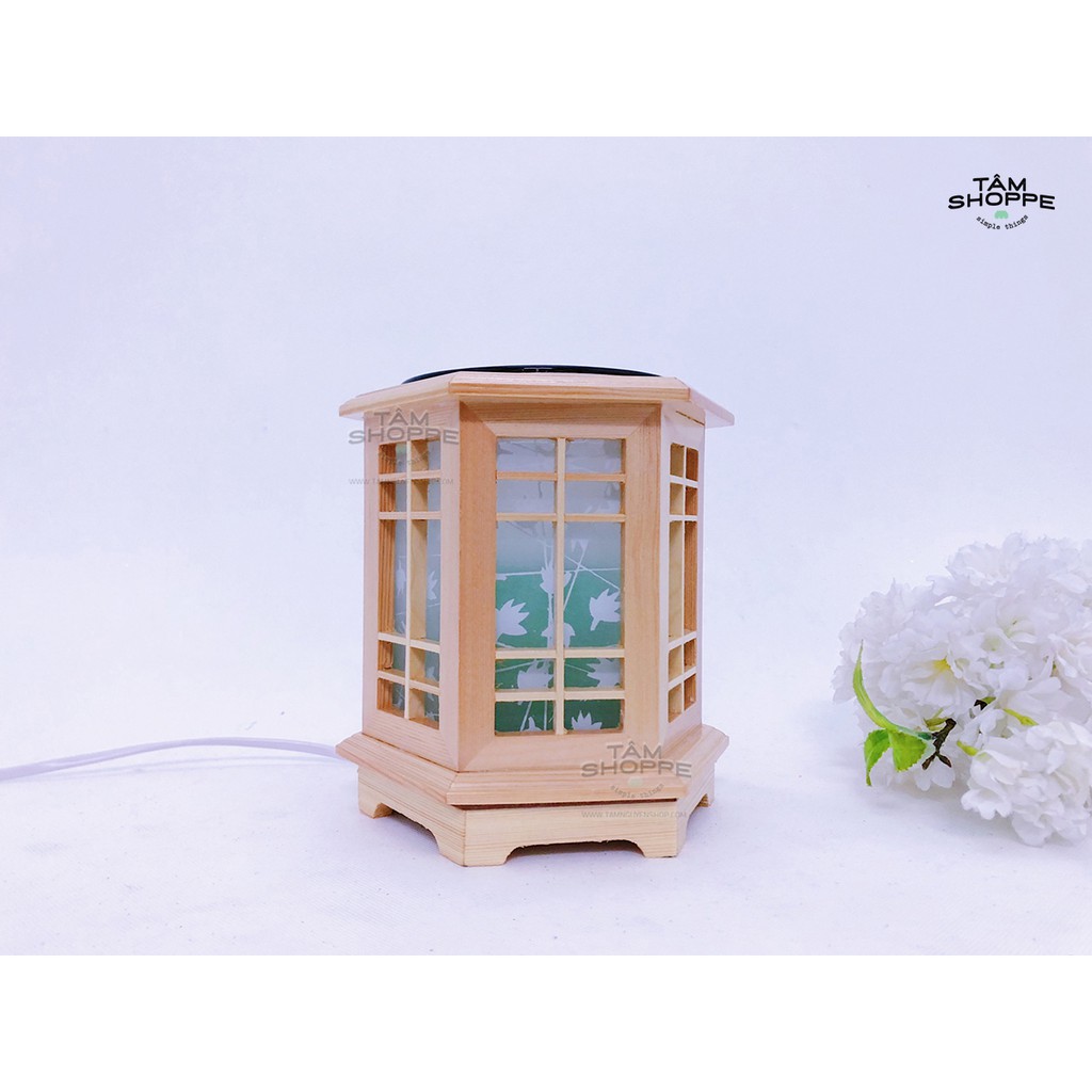 [TẶNG BÓNG ĐÈN] Đèn xông tinh dầu gỗ lục giác kính màu tự nhiên