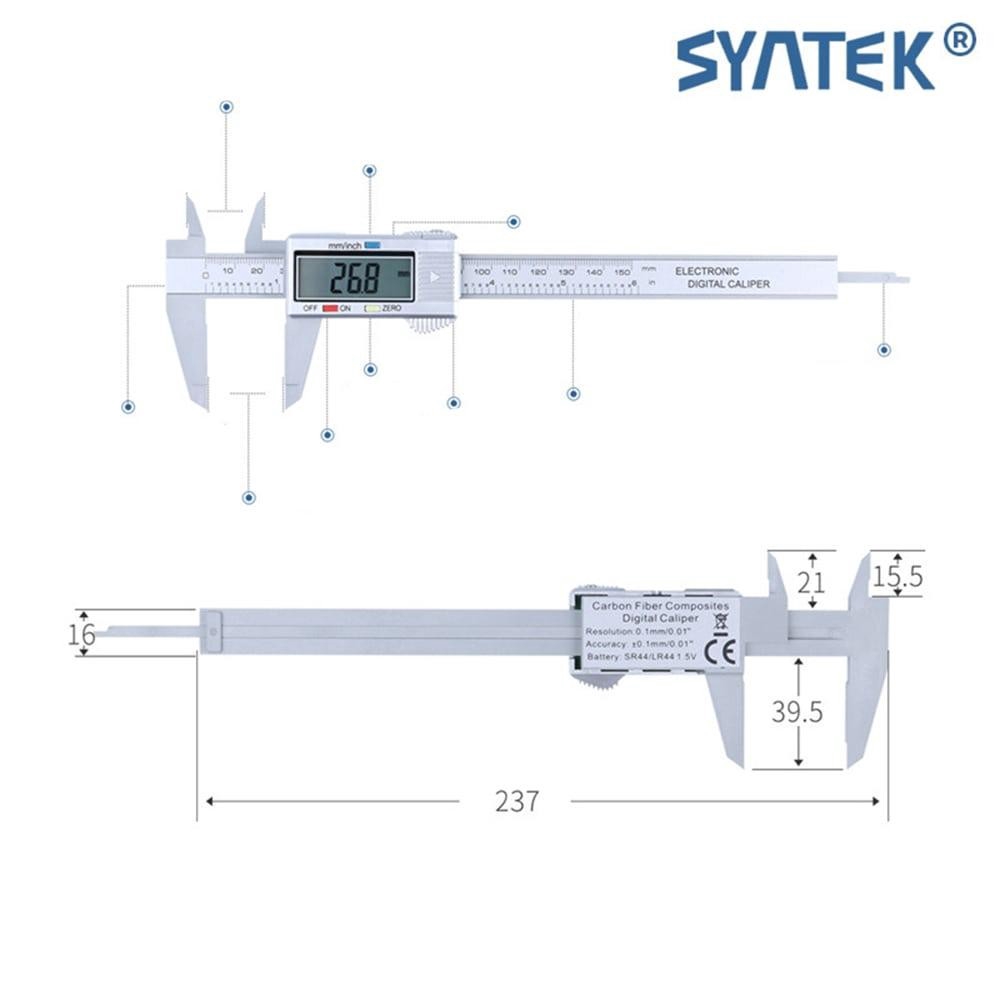 Thước Kẹp Điện Tử Sợi Nhựa Carbon Syntek - Trắng Mới