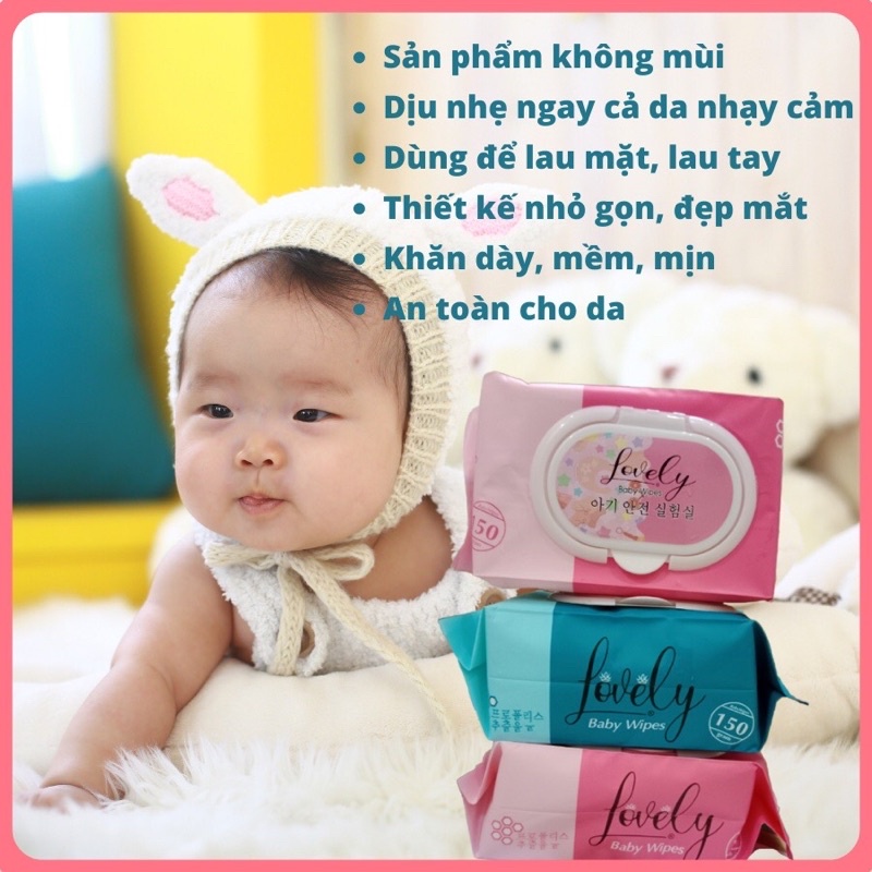 Gói khăn ướt Lovely 150 tờ công nghệ Hàn Quốc an toàn cho da bé