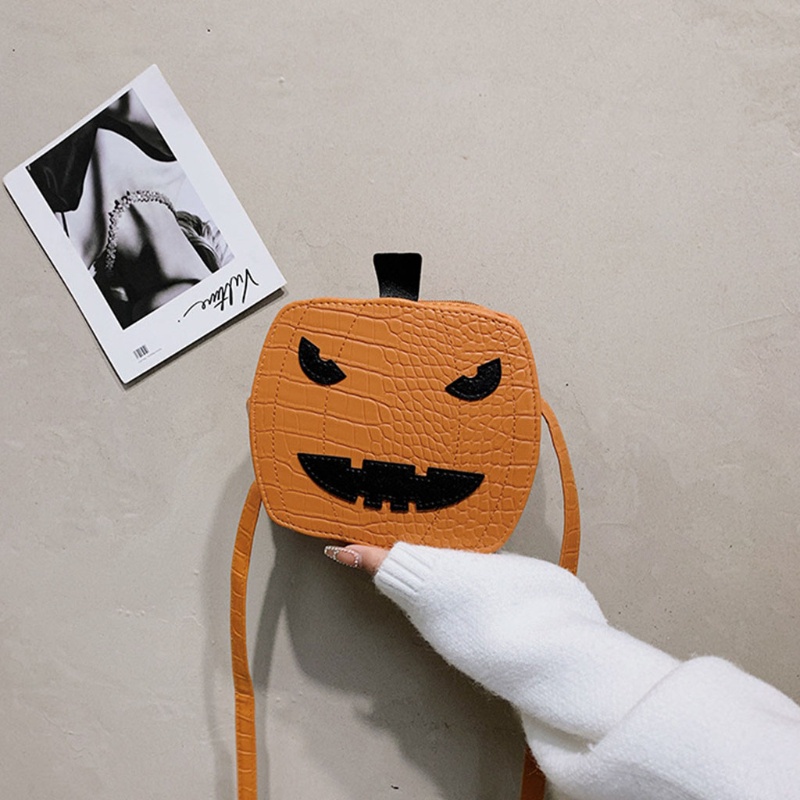 Túi Đeo Chéo Bằng Da PU Hình Bí Ngô Phong Cách Halloween