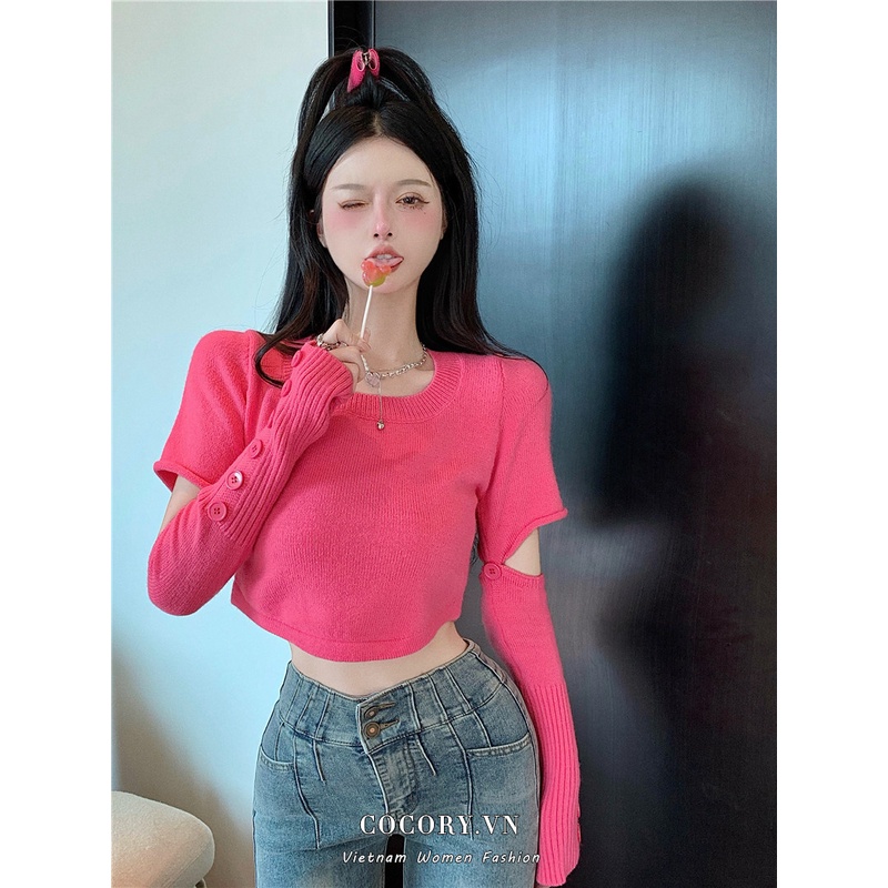 Cocory vn Áo Dệt Kim Nữ Tay Dài Dáng Ôm 4 Màu Thời Trang