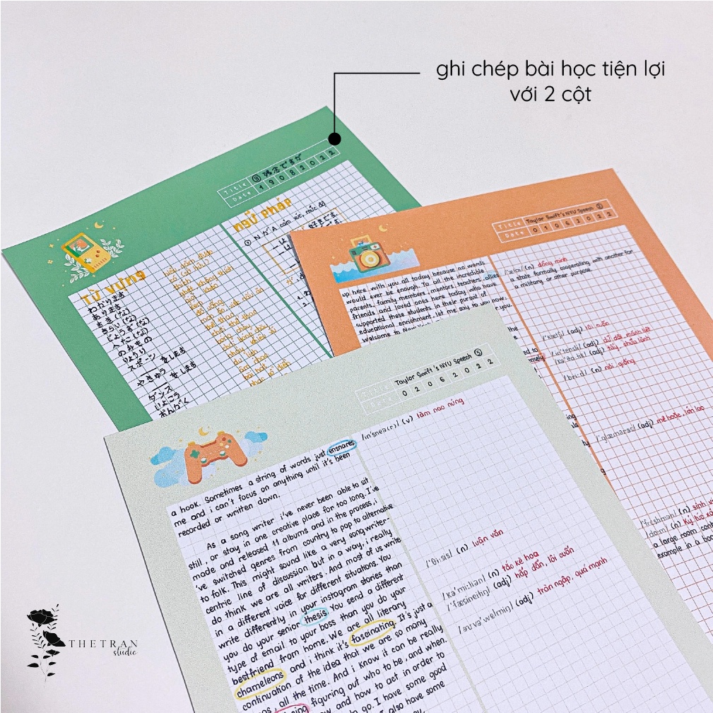 Bộ 10 tờ giấy ghi chép kẻ caro - A4, B5, A5, A6 - dọc, ngang retro / retro notepad / thetranstudio