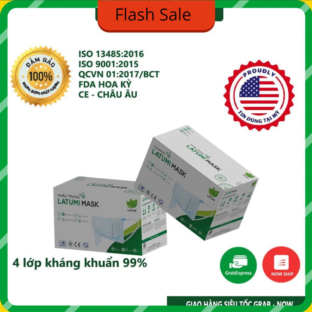 Khẩu Trang Y Tế 4 Lớp Có LOGO,Hộp 50 Chiếc Kháng Khuẩn LATUMI bongbong_store00