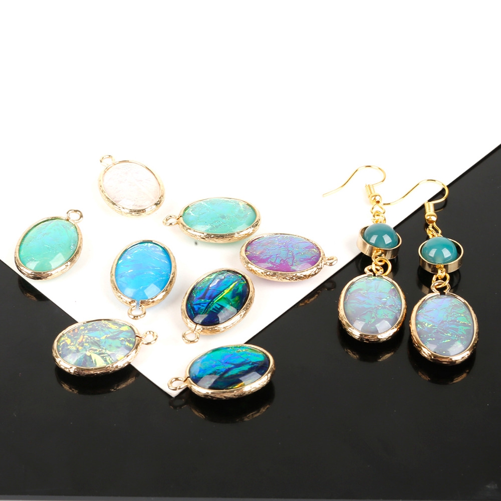 Mặt charm hình oval bằng resin mạ đồng làm trang sức diy