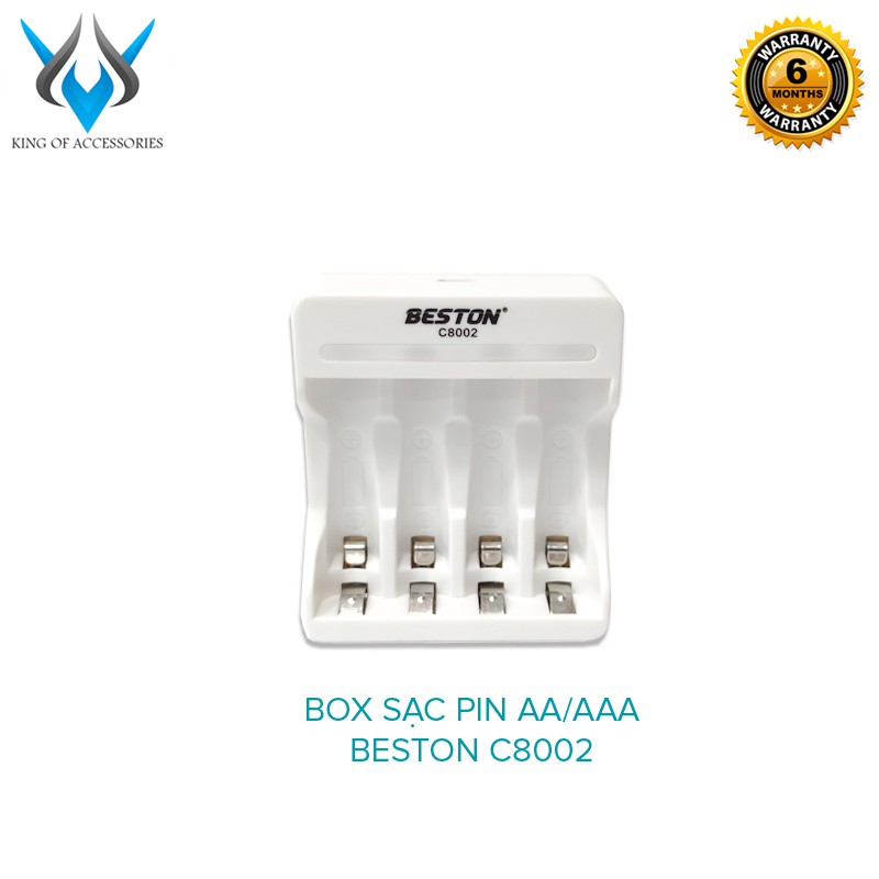 Hộp sạc pin AA/AAA BESTON C8002 dây rời dễ dàng tháo lắp (Trắng)