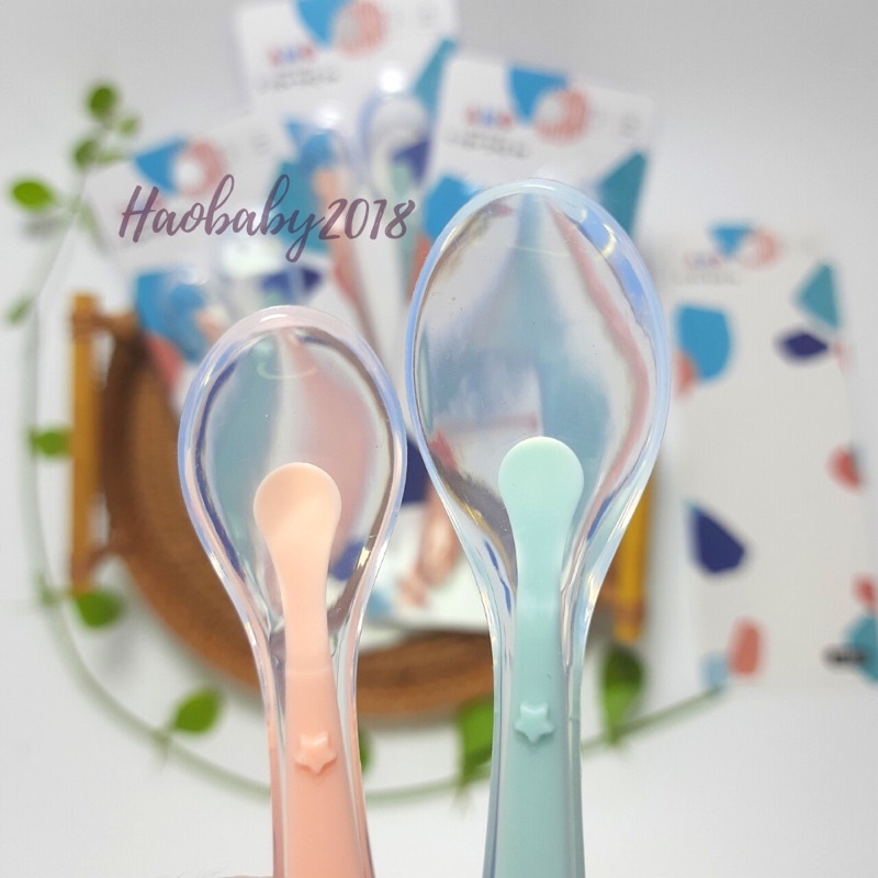 Thìa ăn dặm silicon Amoo set 2 thìa cho bé ăn dặm BLW kiểu nhật - Haobaby2018