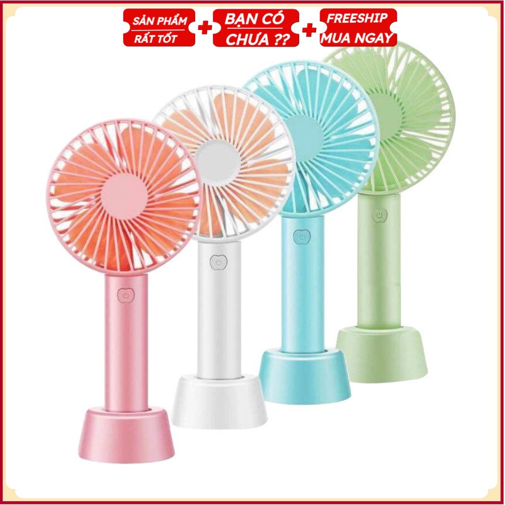 Quạt mini tích điện cầm tay, có giá đỡ để bàn .
