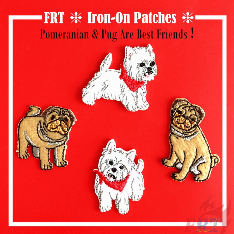 ☸ Pets & Animals：Pomeranian & Pug Are Best Friends！ Iron-on Patch ☸ 1Pc/2Pcs Diy Sew on Iron on Badges Patches