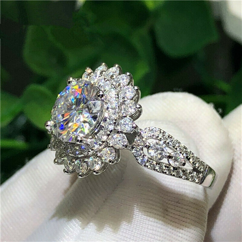 Nhẫn Bạc 925 Đính Đá Sapphire Trắng Tự Nhiên Sang Trọng Thời Trang Cho Nữ