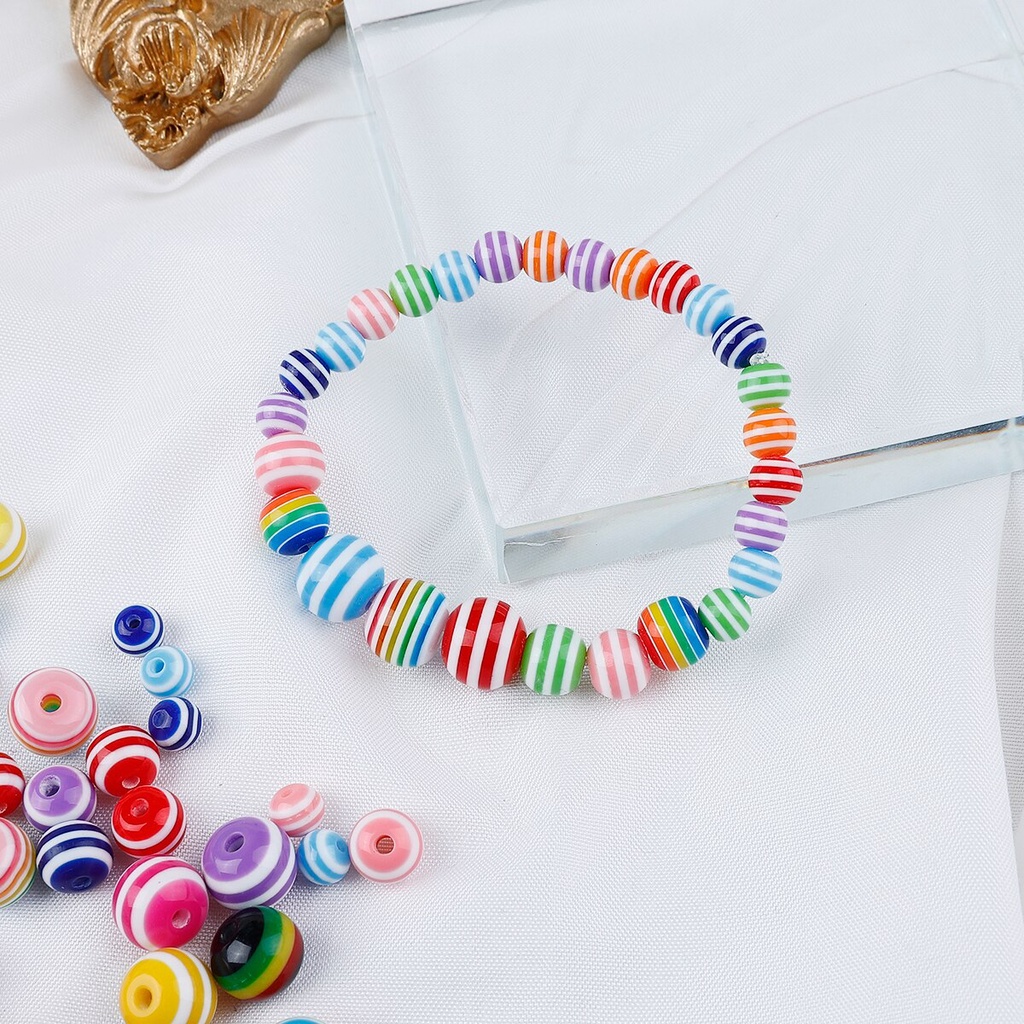 Hạt xỏ tròn bằng nhựa resin họa tiết sọc cỡ 6mm 8mm 10mm làm vòng tay/vòng cổ/khuyên tai thủ công DIY