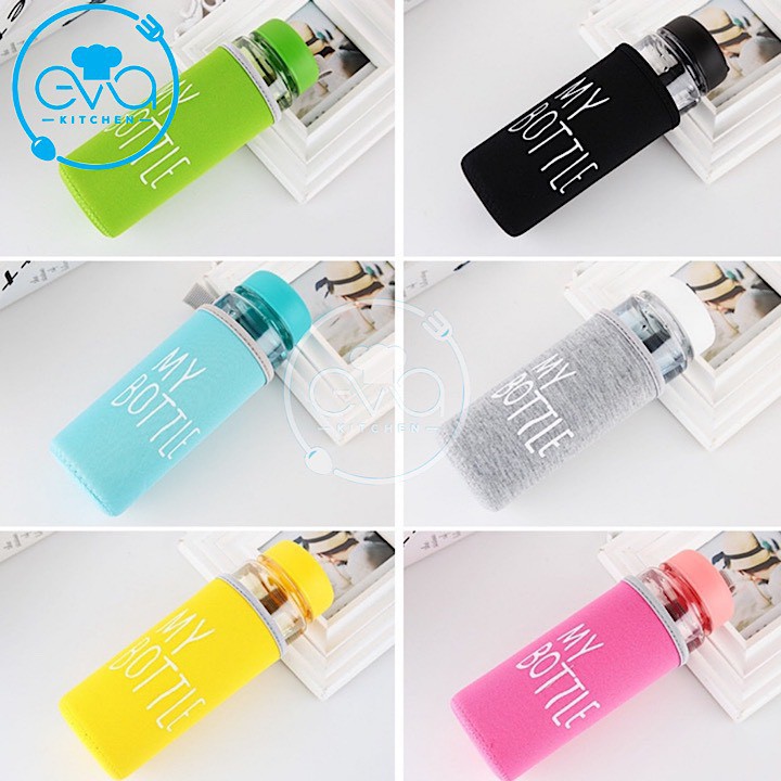 Bình Nước Thủy Tinh In Chữ My Bottle Kèm Vỏ Bọc Vải Neoprene Nhiều Màu 500ml