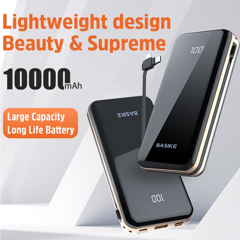 Sạc dự phòng 10000mah BASIKE màn hình LED hai chiều tích hợp cáp sạc dành cho iPhone Samsung Huawei