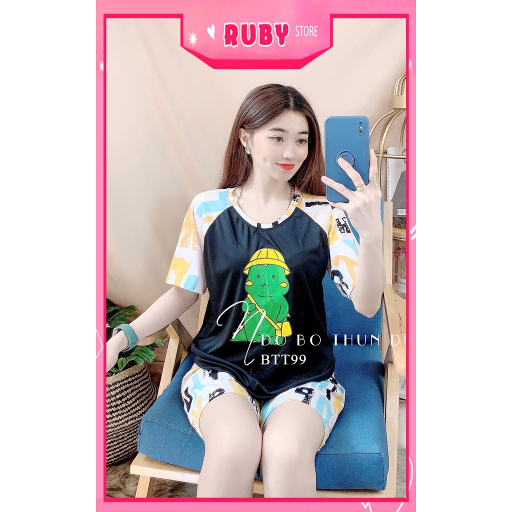Đồ bộ thun quần đùi cho nữ mặc nhà chất vải mềm mát in hoạt hình dễ thương BTT99
