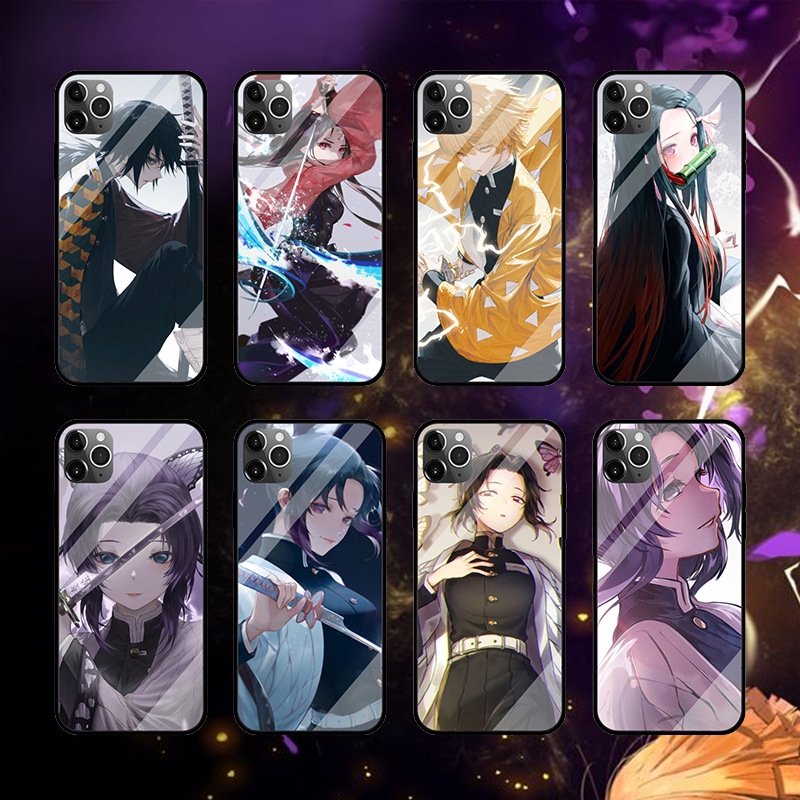 Ốp điện thoại kính cường lực in hình Anime Demon Slayer thích hợp cho iPhone 11 Pro 6 6S Plus 7 8 Plus X XS XR XS Max