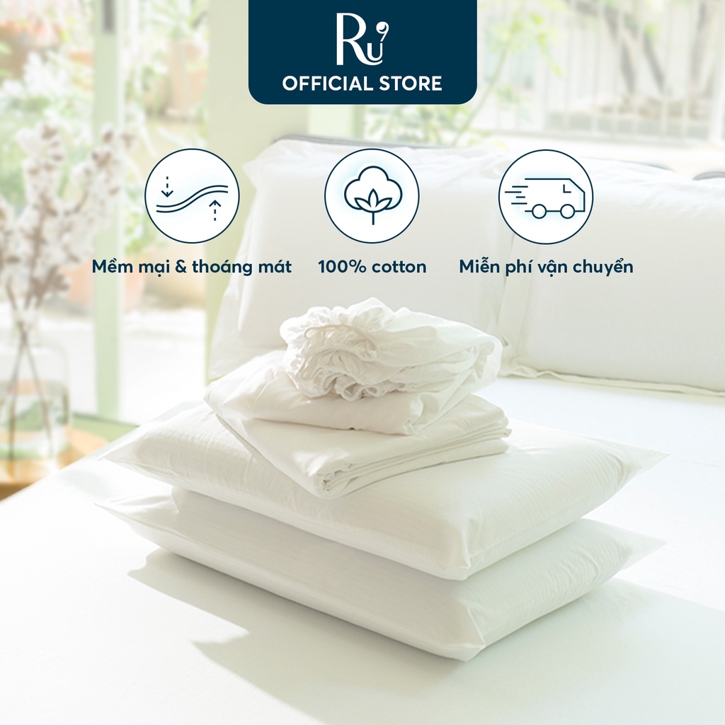 Bộ Ga Trải Giường Ru9 Cotton Percale 100% Cotton Tự Nhiên - Just White - 6 Kích Thước