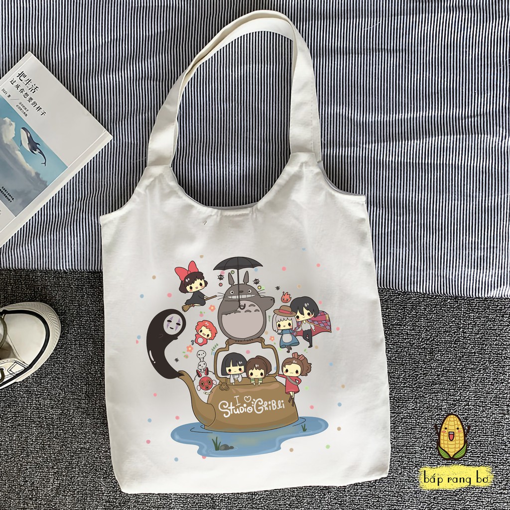 TÚI TOTE CANVAS TOTORO ĐÁNG YÊU CÓ KHÓA - CÓ TÚI CON VẢI DỆT 100%