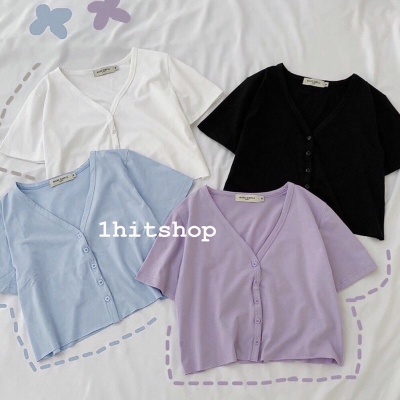 Áo croptop rộng cài nút cổ V có viền ulzzang | BigBuy360 - bigbuy360.vn