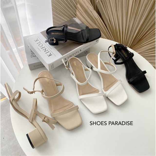 GIÀY CAO GÓT HAI QUAI MẢNH GÓT VUÔNG CAO 3F SHOES PARADISE