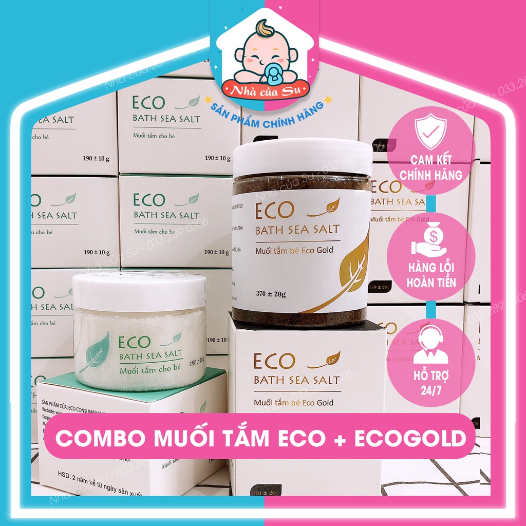 Combo 2 muối tắm bé Eco 200g + Eco gold 400g FREESHIP Muối tắm sinh dược cho bé, an toàn với trẻ sơ sinh Nha cua su