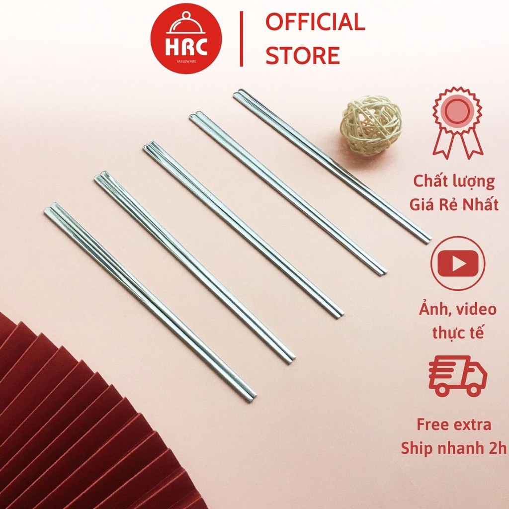 [Mã LIFEHLSALE2 giảm 10% đơn 0Đ] Đũa inox cao cấp ăn cơm hàng bóng đẹp Đũa dẹt thiết kế kiểu Hàn Quốc (1 đôi)