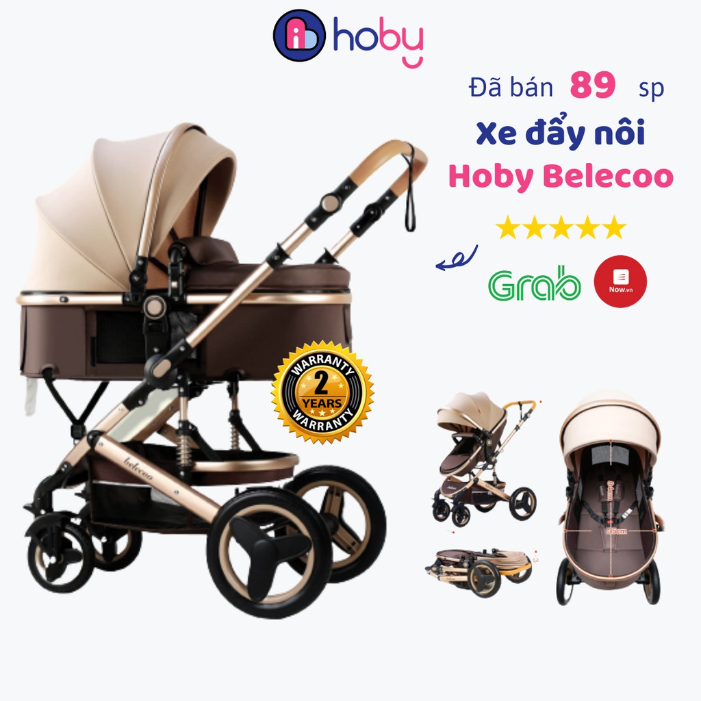 Xe đẩy cho bé Hoby Belecoo V1.6 2 chiều 3 tư thế nôi nằm cao cấp có mái che gấp gọn giảm sóc cho bé từ sơ sinh, BH 2 năm