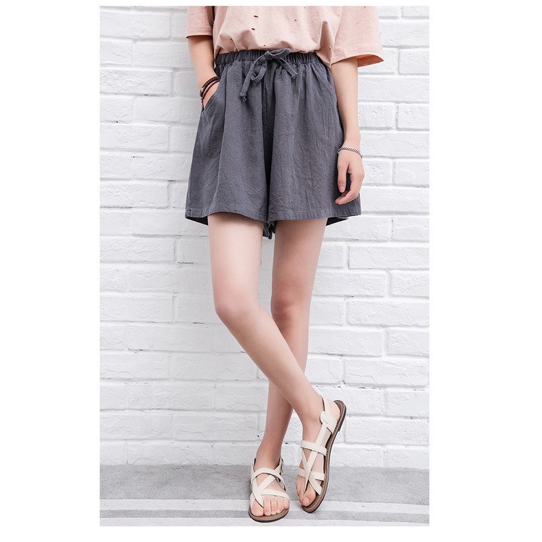 QN1031 Quần đùi ngắn nữ hè lưng thun chất cotton thô hàng nhập