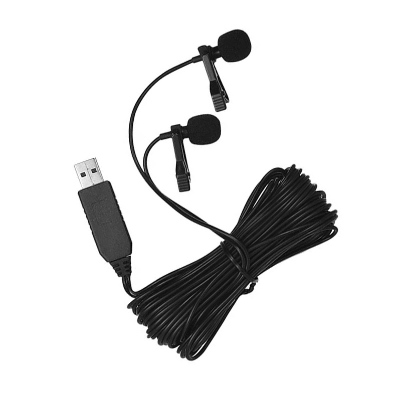 Ready Stock XDVN USB Double-Head Lapel Microphone Clamp-on 6M Omnidirectional