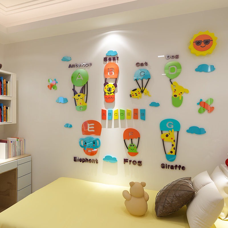 Tranh dán tường mica 3D dán nổi - ABC trang trí lớp học, trường mầm non, phòng cho bé