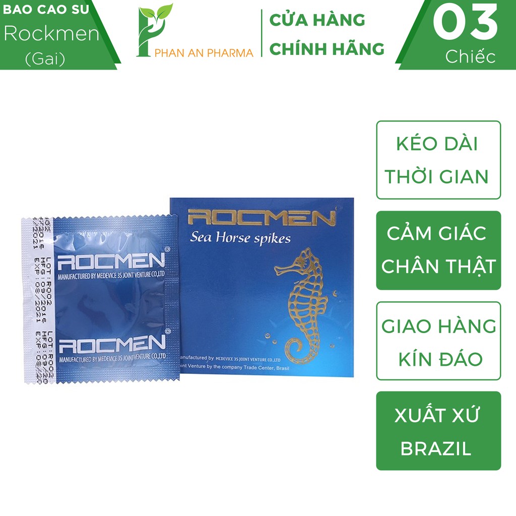 Bao cao su Rocmen cá ngựa xanh - Sea Horse Spikes gân gai nổi, kéo dài thời gian - Phan An CN363