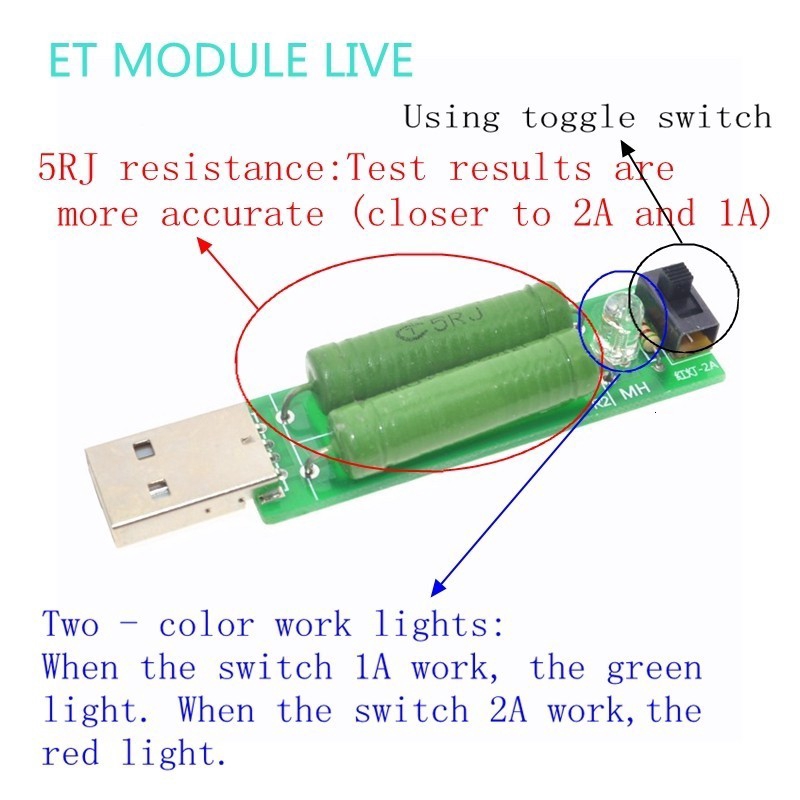 Usb Kiểm Tra Điện Trở 2a / 1a Có Đèn Led Xanh Lá / 2a