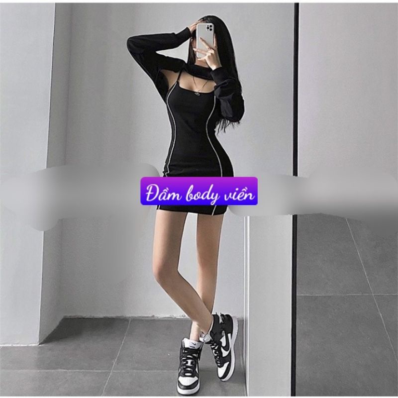 Đầm body 2 dây chạy viền chuẩn body (HÌNH THẬT 100%)