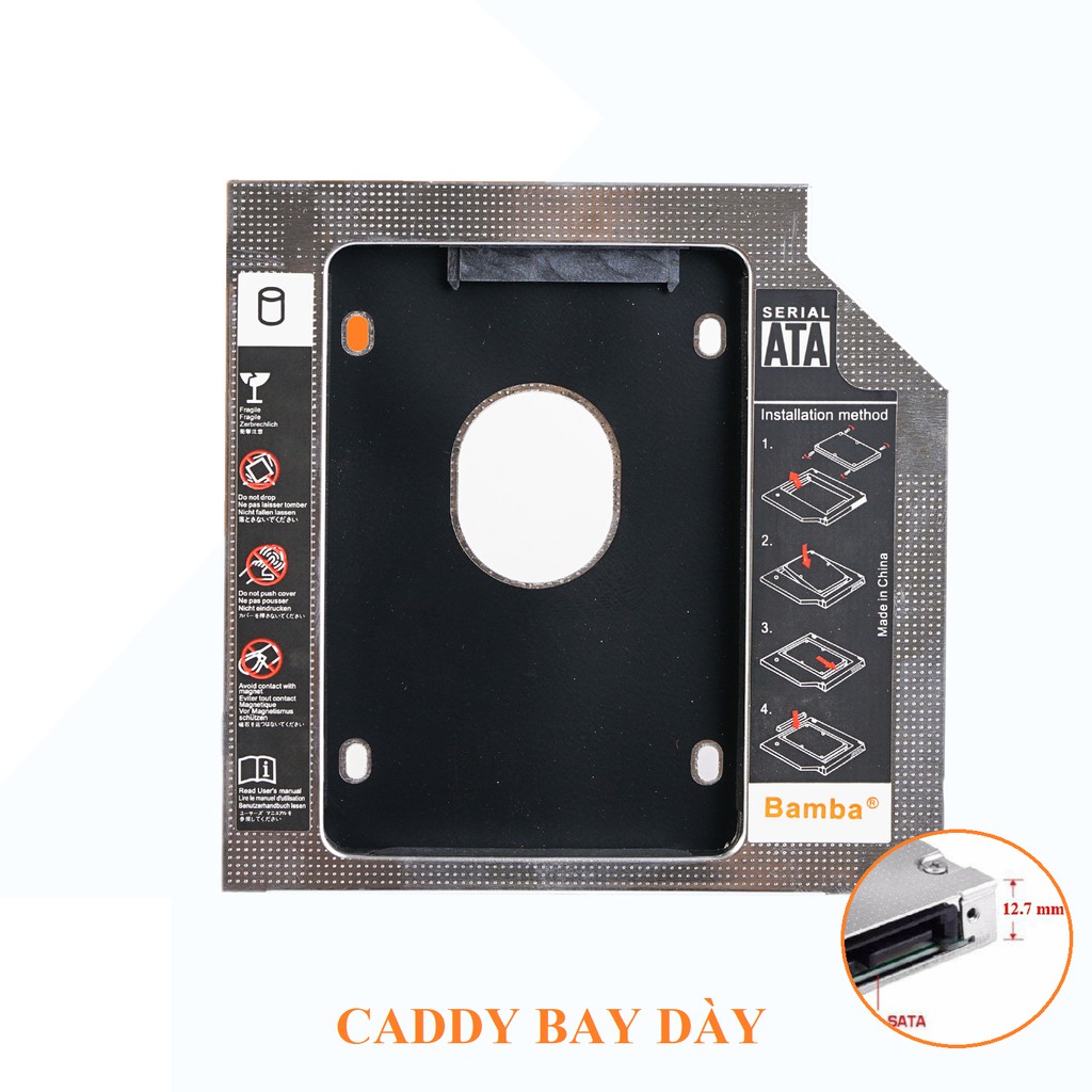 Caddy Bay Sata3 cho SSD và HDD 2,5” - Vỏ Nhôm – Size: 9.5mm và 12.7mm – Khay ổ cứng thay thế ổ DVD