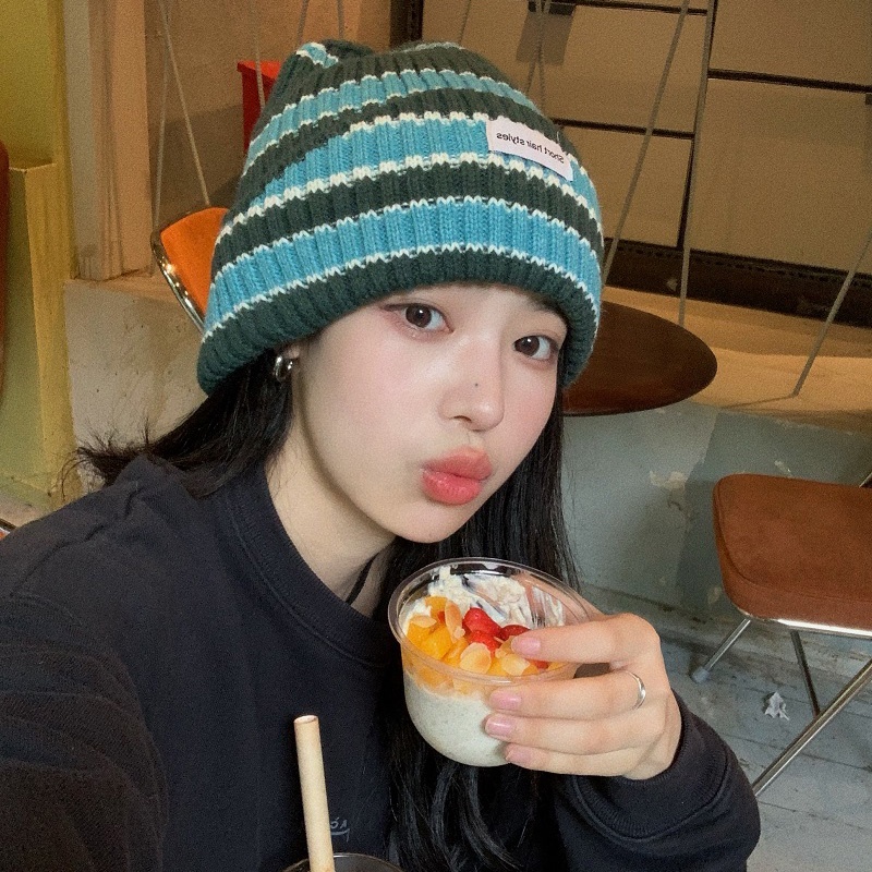 Mũ len beanie giữ ấm họa tiết kẻ sọc thời trang thu đông cho nam và nữ 2021