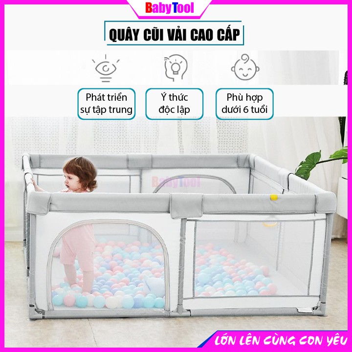 Quây Cũi Vải Cao Cấp Kiêm Nhà Bóng Cho Bé Kích Thước 1,5x1,5m. Khung Inox Cứng Cắp, Vải Lưới Bền Bỉ Êm Ái Chống Va Đập