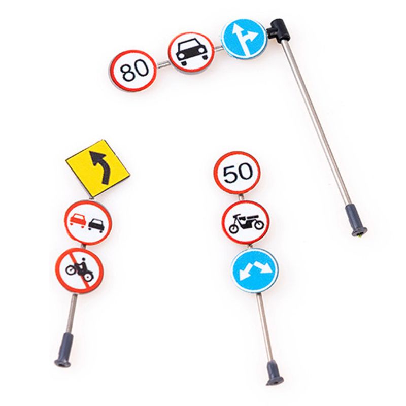 Bộ 6 Mô Hình Biển Báo Giao Thông Mini Tỉ Lệ 1 / 87 Dùng Để Trang Trí