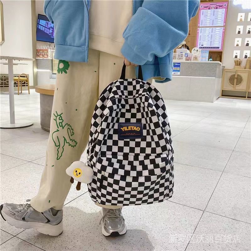 Korean style schoolbag female student large capacity ins Mori all-match checkerboard Plaid backpack high school junior high school student backpack XwMP
