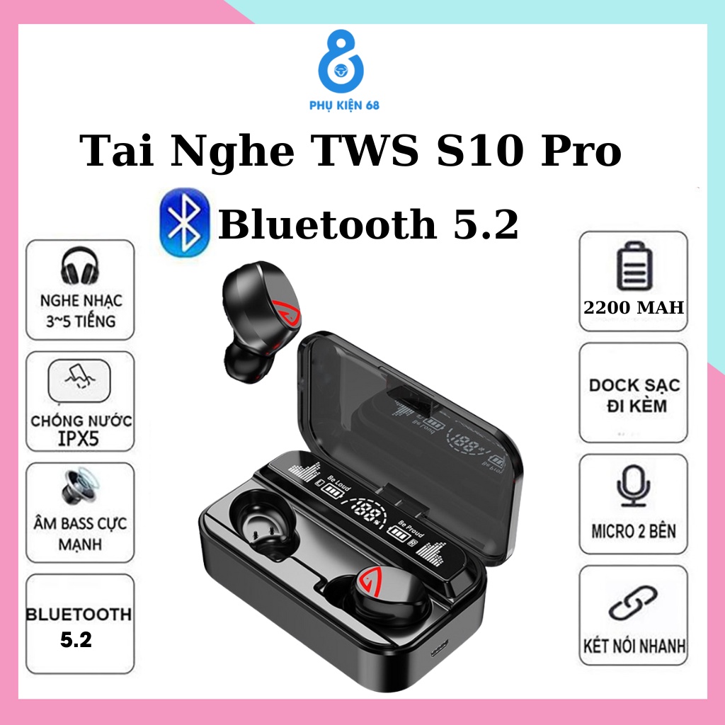 Tai Nghe Bluetooth không dây Amoi S10 Pro True Wireless Chính Hãng TWS Chống Ồn Bản Quốc Tế Cao Cấp,  Kiêm Sạc Dự Phòng