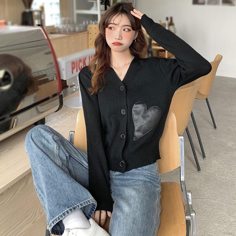 Áo cardigan dệt kim cổ chữ V dáng rộng tay phồng phối nút phong cách Hàn Quốc cho nữ