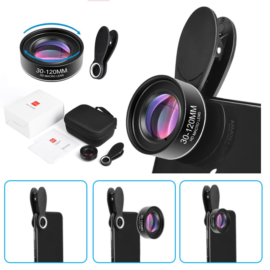 Lens ống kính macro FullHD 4K 30-120mm cho điện thoại chuyên chụp cần cảnh (Nhẫn, đồng hồ, trang sức, lông mi, môi,...)