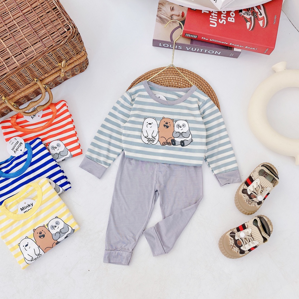 Quần Áo Dài Tay Cho Bé Bộ ,Thun Lạnh Hình Gấu Thời Trang Trẻ Em Đồ Bộ MinKy Mom Tay Dài (QATE01)