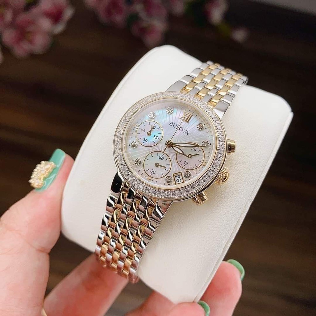 Đồng hồ nữ Bulova 98R214 Chronograph Diamond lấp lánh ánh kim