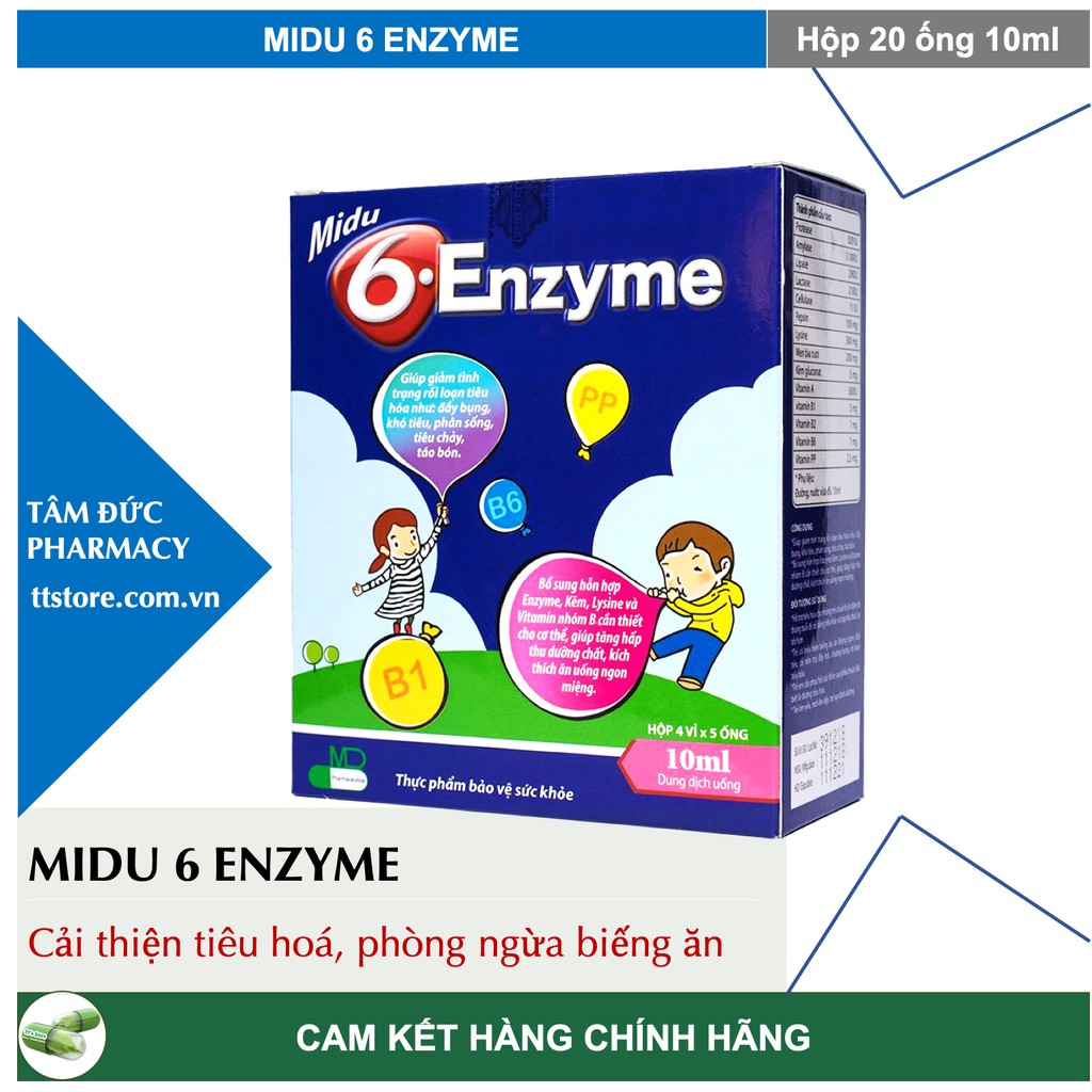 MIDU 6 ENZYME [Hộp 20 ống 10ml] - Hỗ trợ tiêu hoá, cải thiện biếng ăn ở trẻ [midu 6 enzym / laminkid]