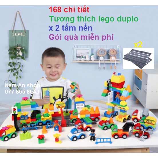 Bộ lắp ráp 168 chi tiết, lego các loại phương tiện giao thông, tương thích lego duplo