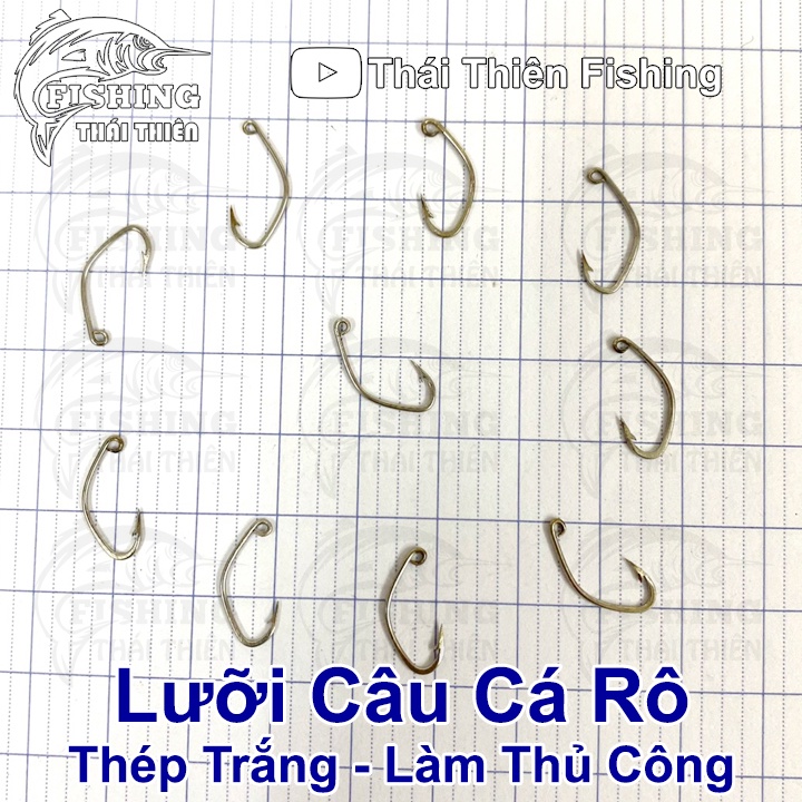 Lưỡi Câu Cá Rô Thép Trắng Đặc Biệt Làm Thủ Công Có Ngạnh Xỏ Lỗ Vỉ 10 Cái Nhiều Kích Thước