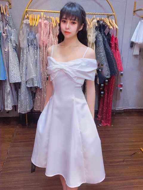 Đầm nơ trễ vai